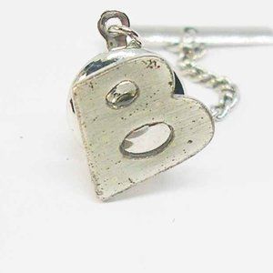 Sterling Silver Initial B Tie Tack Pin signed Orb vintage Necktie Accessory